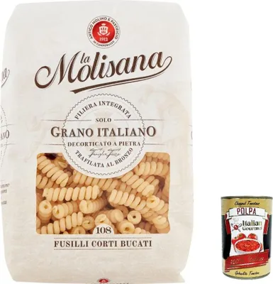 Produktbild von 20x La Molisana Fusilli Corti Bucati N. 108 Pasta Lenta Lavorazione Teigwaren aus Hartweizengrieß Bronze-Zeichnung 500g + Italian Gourmet Polpa 400g