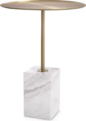 Produktbild von Casa Padrino Luxus Beistelltisch Messingfarben / Weiß-Grau Ø 45 x H. 62 cm - Runder Edelstahl Tisch mit Marmorsockel - Wohnzimmer Möbel - Hotel Möbel - Luxus Möbel