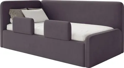 Produktbild von Selsey Fanko – Kinderbett 90x200 cm mit Rausfallschutz, Matratze, Kopfteil links, Samt, Violett