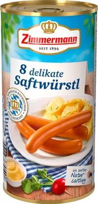Image de Zimmermann saucisses de jus délicates Bockwürstl 8 pièces ATG 250g boîte 565g