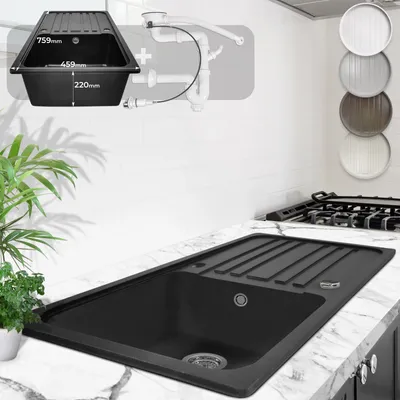 Produktbild von Aquamarin® Spülbecken - in Schwarz, Granit, ca. 75,9 x 45,9 cm, mit Abtropffläche, Rechteckig, Reversibel, Gesprenkelt - Küchenspüle, Einbauspüle, Spüle, Verbundspüle, Küchenspüle