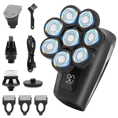 Produktbild von Glatzen Rasierer Herren IPX6 Wasserdicht Kopfrasierer Glatze mit 8D Scherköpfe Wiederaufladbarer Rasierer Magnetische Schwebender Kopf mit LED 8D 5 in 1