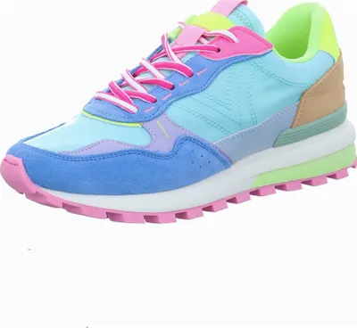 A single, colorful sneaker is shown against a white background.