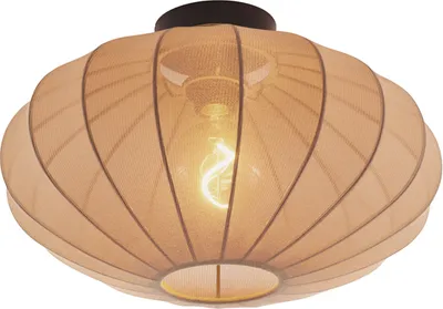 Produktbild von QAZQA - Design Japandi Deckenleuchte I Deckenlampe I Lampe I Leuchte Braun mit Stoffschirm - Bida I Wohnzimmer I Schlafzimmer - Textil Rund - LED geeignet E27