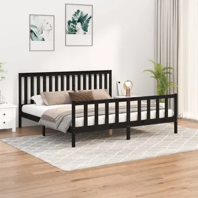 Produktbild von Massivholzbett mit Kopfteil Schwarz 200x200 cm Kiefer , Klassische Betten Design 2024