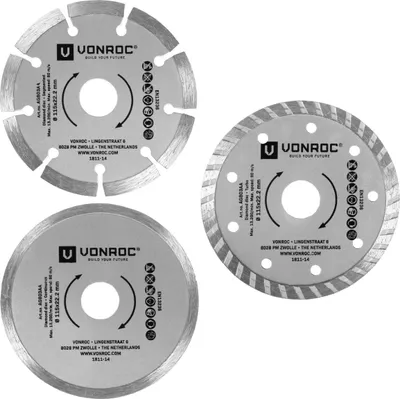 Produktbild von Vonroc Diamantscheiben – universell 115 mm – 3 Stück – Stein, Beton und Keramik