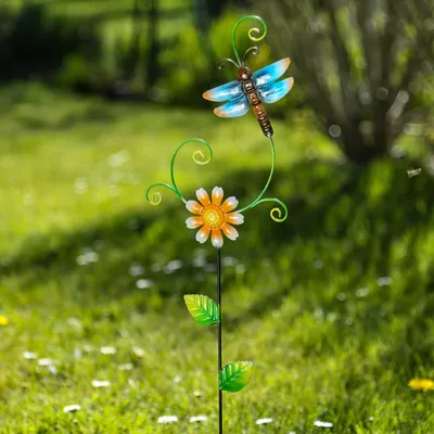 Produktbild von Gartenstecker Blume und Libelle - Beetstecker - Metall - H: 62cm - für Außen - bunt