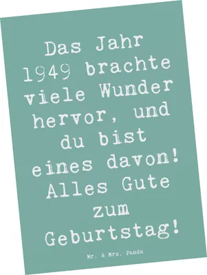 Produktbild von Mr. & Mrs. Panda Postkarte Spruch 1949 Geburtstag Wunder - Meeresbrise - Geschenk, Glückwunsch, magische Momente, Jubiläum, Ansichtskarte, Ansichtskarten, Grußkarte
