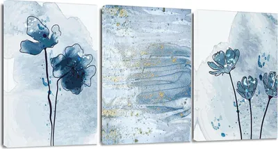 Obrázok produktu pre 3-dielne abstraktné obrazy na plátne Modrá zlatá akvarelová maľba 30x40cm