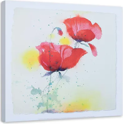 Produktbild von Leinwandbild wie handgemalte zwei mohnblumen 40x40 cm Feeby rot wandbild bereit zum aufhängen