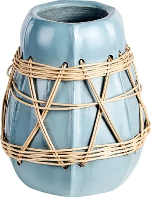 Image de BELIANI Vase décoratif bleu en terre cuite 27 cm style naturel accessoire de maison pour fleurs séchées