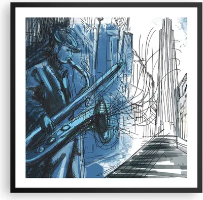 Produktbild von Gerahmtes Poster - Schwarzer Rahmen - Saxophon Musiker Zeichnen - 60x60 cm - Wand Bild - Wanddeko - Wandbilder - Wandposter - Bilderrahmen - Bilder - Kunstdruck - Wandbild - P2BAC60x60-4148