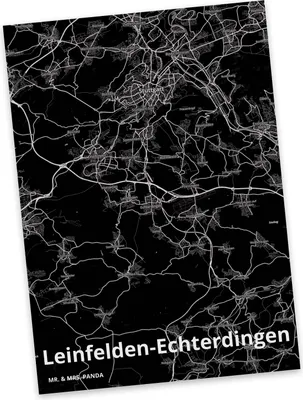 Produktbild von Mr. & Mrs. Panda Postkarte Leinfelden-Echterdingen - Geschenk, Grußkarte, Stadt Dorf Karte Landkarte Map Stadtplan, Ansichtskarte, bildkarte, Ansichtskarten, Postkarten