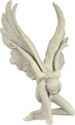 Produktbild von Casa Padrino Kunstharz Dekofigur Engel Creme 20,5 x 21,2 x H. 34,1 cm - Elegante Kunstharz Deko Skulptur - Schreibtisch Deko - Wohnzimmer Deko