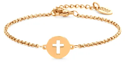 Produktbild von CO88 Collection 8CB-91255 Jasseron-Armband aus Stahl mit Kreuzanhänger – 12 mm Durchmesser – Jasseron – 2 mm – 16+3 cm – Stahl – Goldfarben