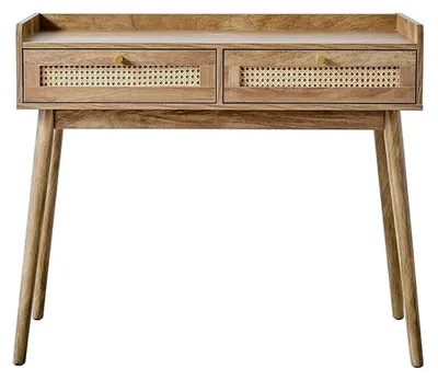 Produktbild von CALICOSY - Konsole 2 Schubladen mit Rattanfronten und Holzbeinen L100 cm - PALMO