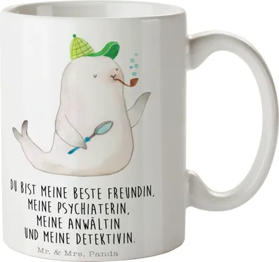 Produktbild von Mr. & Mrs. Panda Tasse Robbe Sherlock - Weiß - Geschenk, Kaffeetasse, schöne, Becher, Pott, Lustige Sprüche, Kaffeebecher