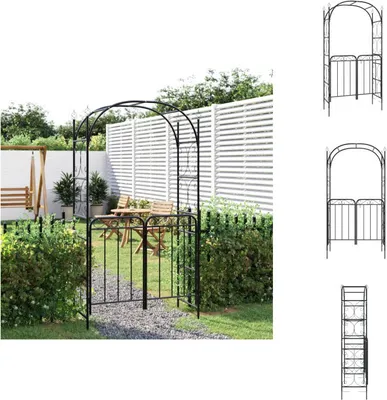 Produktbild von vidaXL Gartenbogen mit Tor Schwarz 108x45x235 cm Stahl - Rosenbögen, Gitter & Pergolen