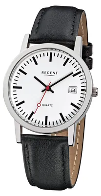 Produktbild von Regent Damen Herren-Armbanduhr Mineralglas Quarz Leder schwarz URF794