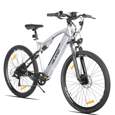 Produktbild von Hiland 27,5-Zoll-E-Mountainbike für Erwachsene, 250-W-Motor, 10,4-Ah-Akku, 7-Gang-Schaltung, mechanische Scheibenbremsen, Federgabel für das Gelände