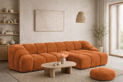 Produktbild von Kaiser Möbel Ecksofa Modulare L-Form, Veloursstoff Bluvel, Zimtfarbe, Rechts, CROISSANT L
