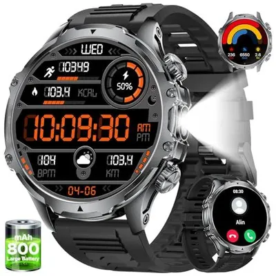 Produktbild von LIGE Smartwatch Herren 800 mAh Akku,1.85'' Großes Display/LED Taschenlampe mit Telefonfunktion,IP68 Fitnessuhr mit 110+ Sportmodi Herz-/Schlaftracking SpO2 für Android iOS