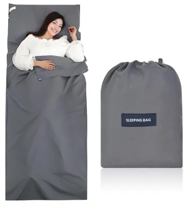 Produktbild von Omgoods – Schlafsack 220 x 90 cm – Ultraleichter Reißverschluss-Schlafsack – Kompakter Schlafsack – Mikrofaser – Kissenfach – Zusammenfaltbar auf 26 x 21 x 1,5 cm – Reisebettwäsche
