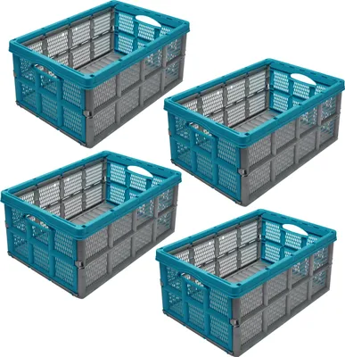 Produktbild von Garronda 4 Stück Transportbox Klappbox Klappkiste Faltbox Faltkiste 51 x 34,5 x 22,5 cm (Grau/Türkis) GD-CRI-FoldBox