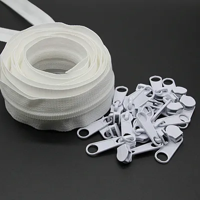 Nylon-Reißverschluss weiß, 9 m, 25 Schieber, 32 mm
