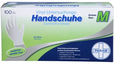 Produktbild von PARAM Einmal Handschuhe Vinyl puderfrei M, 100 St. Handschuhe