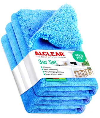 Zdjęcie produktu dla ALCLEAR 820203K_3 Zestaw 3 sztuk ściereczek z mikrofibry, 40x40 cm, bezpyłowych i nie pozostawiających smug