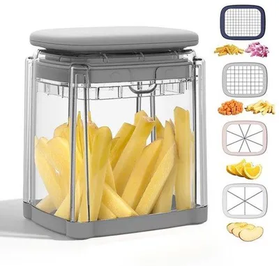 Obrázok produktu pre Plne automatický krájač na hranolky s 10 mm nerezovým nožom – multifunkčný krájač na zeleninu určený na zemiaky, uhorky, mrkvu, cibuľu a ovocie.