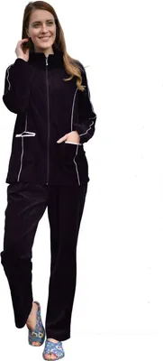 Produktbild von RAIKOU Damen Velours Nicki Freizeitanzug Hausanzug Nicki-Anzug mit Reißverschluss und Satinband Dunkel Lila 36/38 M