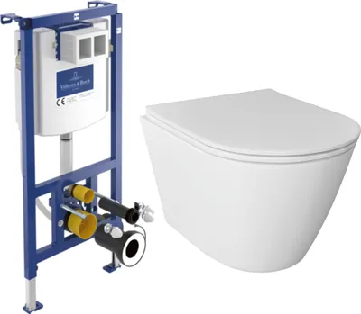 Produktbild von Alpenberger Hänge WC Set | Spülrandlos | ViConnect Spülkasten | Villeroy & Boch | WC mit Absenkautomatik | Nano-Beschichtung (9034, ohne Betätigungsplatte)