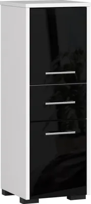 Image de Akord Colonne Salle De Bain 2 Portes 1 Tiroir Blanc Noir Brillant 30X30X85