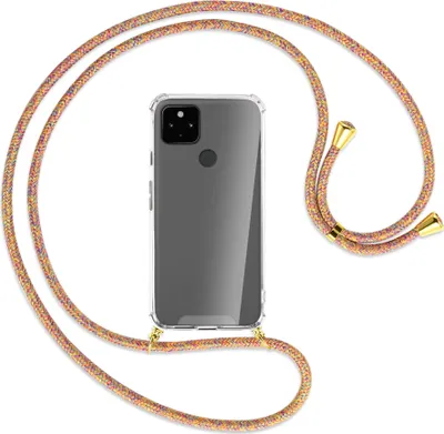Produktbild von Handykette Backcover-Schutzhülle mit Band (Metall goldfarben) für Google Pixel 4a 5G - Rainbow