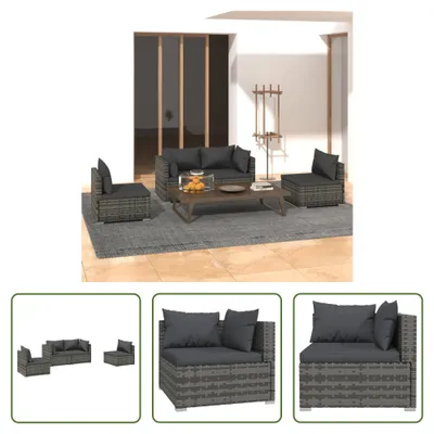 Produktbild von The Living Store 4-tlg. Garten-Lounge-Set mit Kissen Poly Rattan Grau