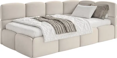 Produktbild von Selsey Cloudy – Jugendbett 90x200, Kopfteil rechts, Samt Hellbeige