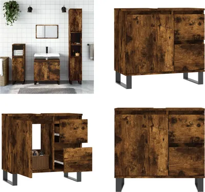 Obrázok produktu pre vidaXL Kúpeľňová skrinka dymový dub 65x33x60 cm materiál na báze dreva - Kúpeľňová skrinka - Kúpeľňové skrinky - Skrinka do kúpeľne