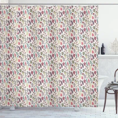 Obrázek produktu pro ABAKUHAUS Botanická sprchová záclona, hezký podzimní motiv přírody, barevný design s listnatými větvemi, 175 x 180 cm, vaječná skořápka a vícebarevná