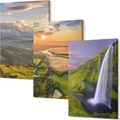 Produktbild von Leinwandbilder – Wandbilder – Leinwandbild – Canvas Bild – Polycanvas – Kunstdruck – – Modern – Aufhängefertig – Mehrteilig – 3-Teilig – 40x60 Cm Pro Bild - Blick auf Bergflüsse und Wasserfälle in der Natur