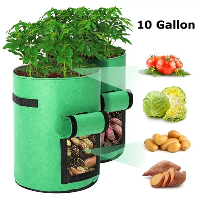Produktbild von BSHAPPLUS 2er Set Kartoffel-Pflanzsäcke 38 l, robuste Pflanzbeutel mit Griffen, atmungsaktive Stofftöpfe für Kartoffeln und Pflanzen, Grün