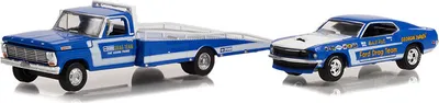 Produktbild von FORD F-350 1969 mit Rampe und FORD mustang 1969 THE GOING THING in Blisterverpackung, GREEN33240-A, Maßstab1/64, GREENLIGHT