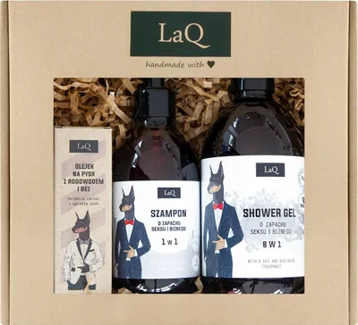 Produktbild von LAQ SET Dobermann Gel 500 ml, Shampoo 300 ml, Öl 30 ml/Heu/7626