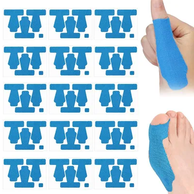 Produktbild von 15 Stück Hallux-Valgus Kinesiologie-Tapes, vorgeschnitten, für Zehen und Fuß, hautfreundlich, unisex, Sport- und Physio-Tapes, Hellblau