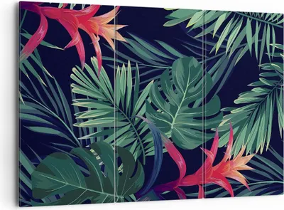 Produktbild von Bild auf Leinwand - Leinwandbild - 3 Teile - Exotisch Blumen Blätter - 165x110cm - Wand Bild - Wanddeko - Wandbilder - Leinwanddruck - Bilder - Wanddekoration - Leinwand bilder - CE165x110-4308