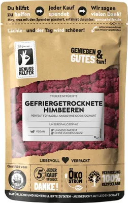 Produktbild von Himbeeren, gefriergetrocknet, ganz, ungeschwefelte & unbestrahlte Trockenfrüchte, 50g