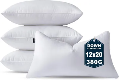 Image de Coussin de remplissage, dimensions 30 x 50 cm, lot de 4, couleur blanche, pour lit et canapé