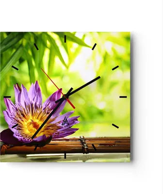 Produktbild von Wanduhr - Quadrat - Glasuhr - Asien spa bambus blume - 40x40cm - Schleichendes Uhrwerk - Lautlos - zum Aufhängen bereit - Dekoration Modern - Wanddekoration aus Glas - C3AC40x40-2476