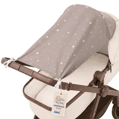Produktbild von Sonnensegel Kinderwagen 70x45 cm Sonnenschutz Polyester Beige mit Weiß Sternen